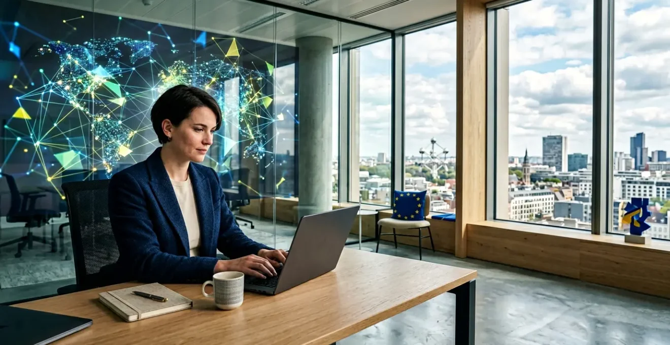 Entreprise belge moderne gérant sa conformité RGPD avec un tableau de bord digital sécurisé