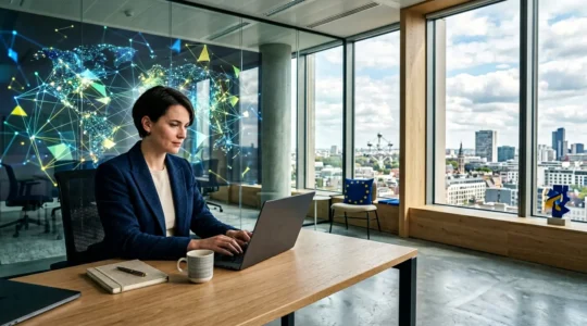 Entreprise belge moderne gérant sa conformité RGPD avec un tableau de bord digital sécurisé