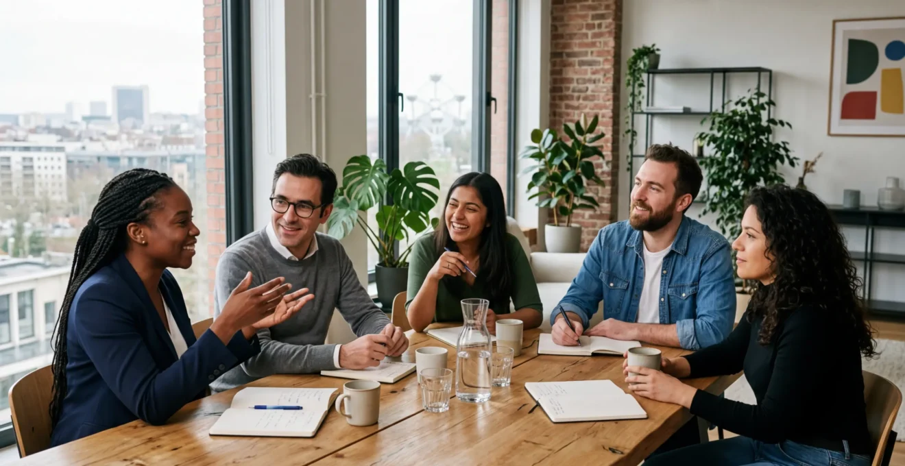 Équipe éditoriale réunie autour d'une table de travail pour une décision stratégique sur le choix du CMS