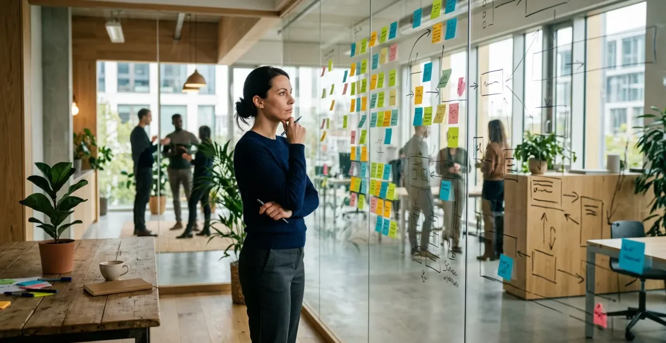 Expert marketing analysant des données d'études de cas B2B sur tableau interactif