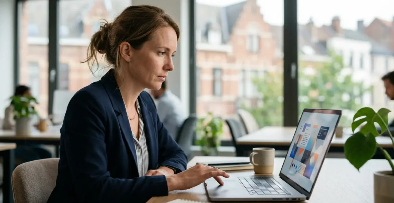 Personne naviguant sur un site e-commerce belge avec interface moderne et boutons CTA colorés en évidence