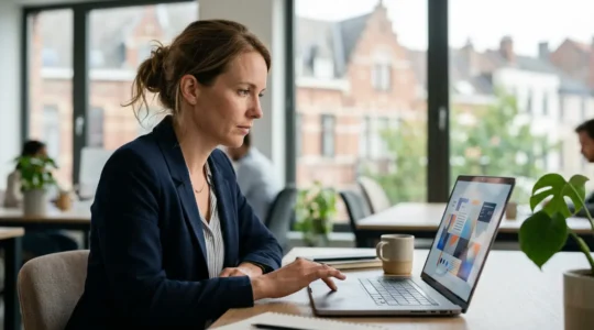 Personne naviguant sur un site e-commerce belge avec interface moderne et boutons CTA colorés en évidence