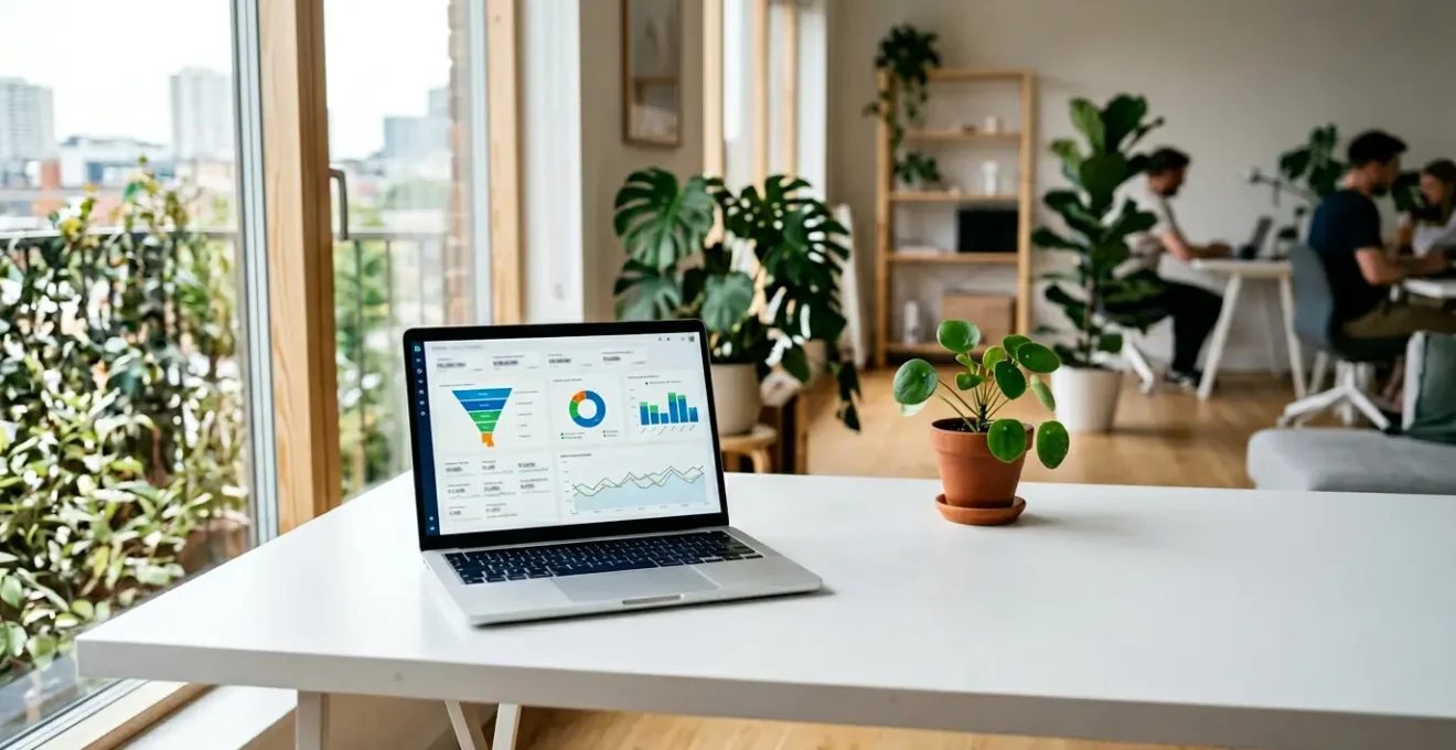 Tableau de bord analytique avec graphiques de conversion et métriques e-commerce en temps réel