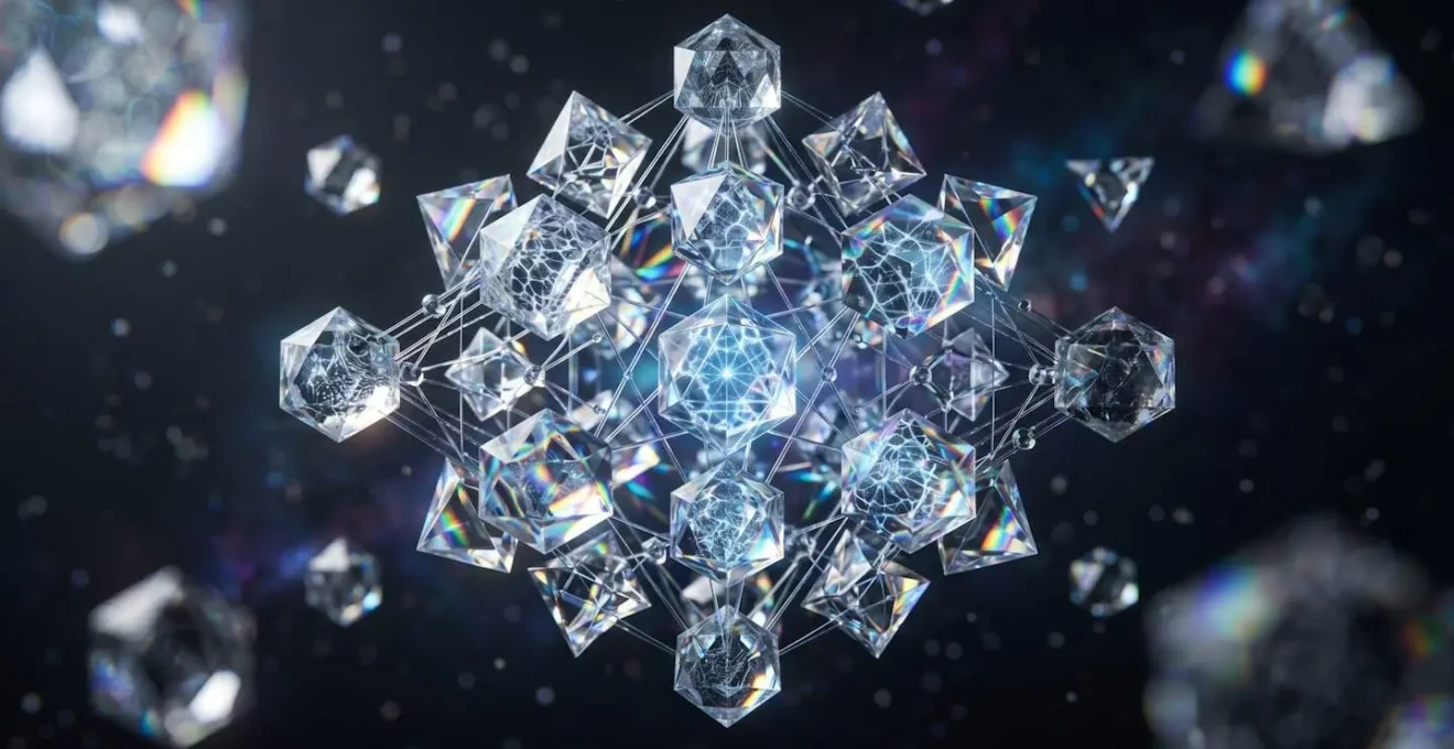 Visualisation macro d'éléments géométriques animés représentant un processus technique simplifié