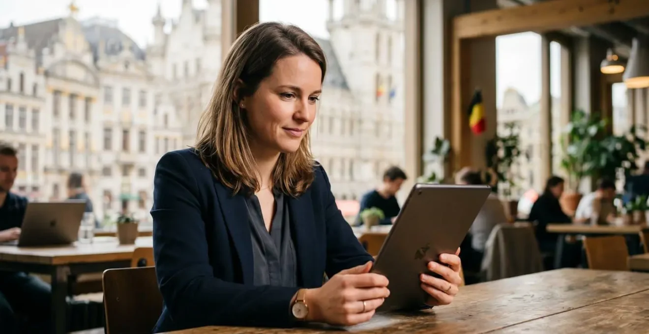 Un entrepreneur belge analysant le coût total de possession sur une tablette avec confiance.