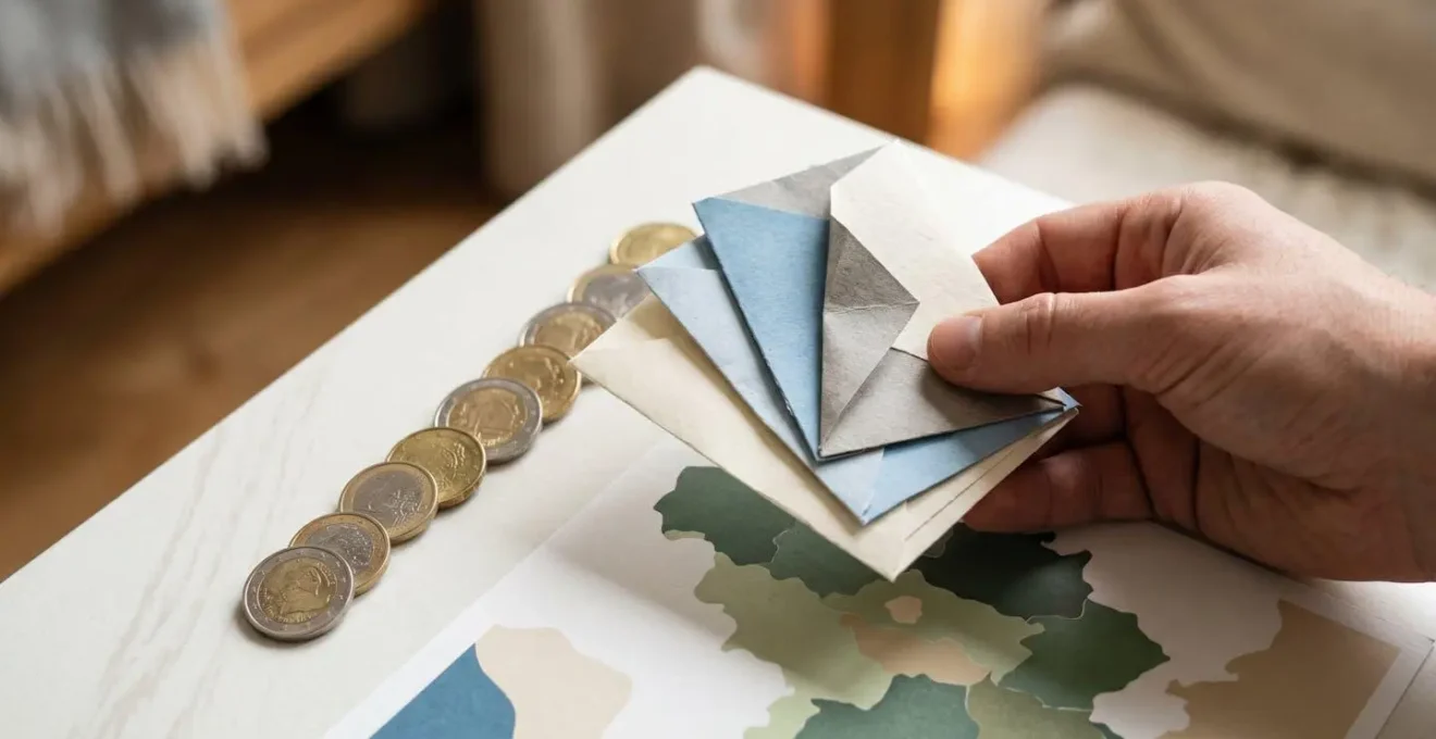 Main tenant des documents financiers avec carte stylisée de la Belgique en arrière-plan, symboles euros flottants