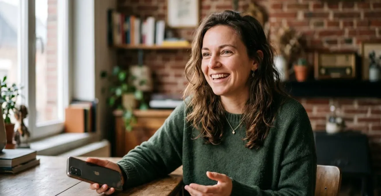 Portrait rapproché d'une personne tenant un smartphone montrant des connexions sociales locales