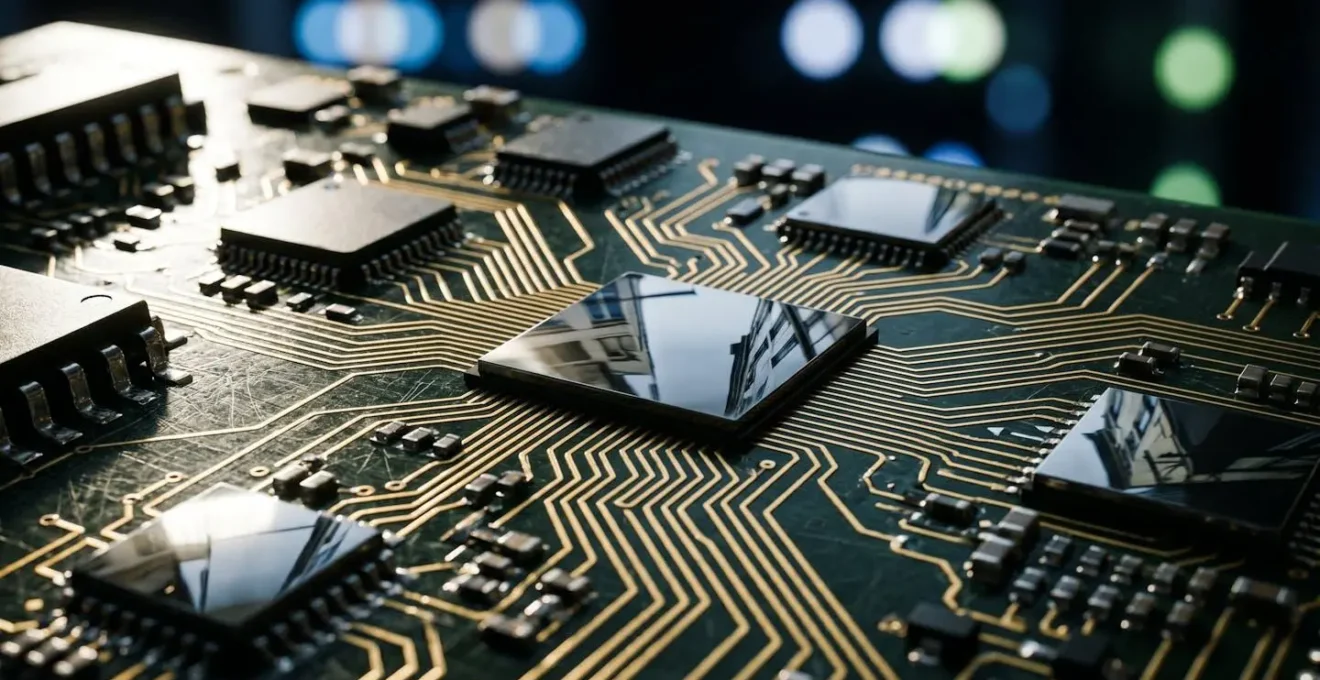 Détail macro de circuits électroniques représentant l'optimisation de base de données