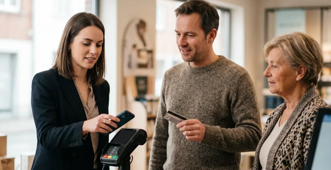 Trois générations de consommateurs belges utilisant différents moyens de paiement dans un contexte commercial