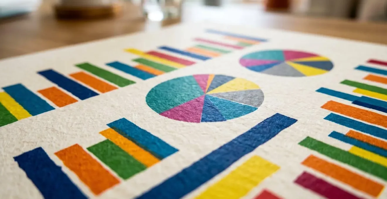 Vue macro détaillée de graphiques colorés et de visualisations de données sur papier de haute qualité